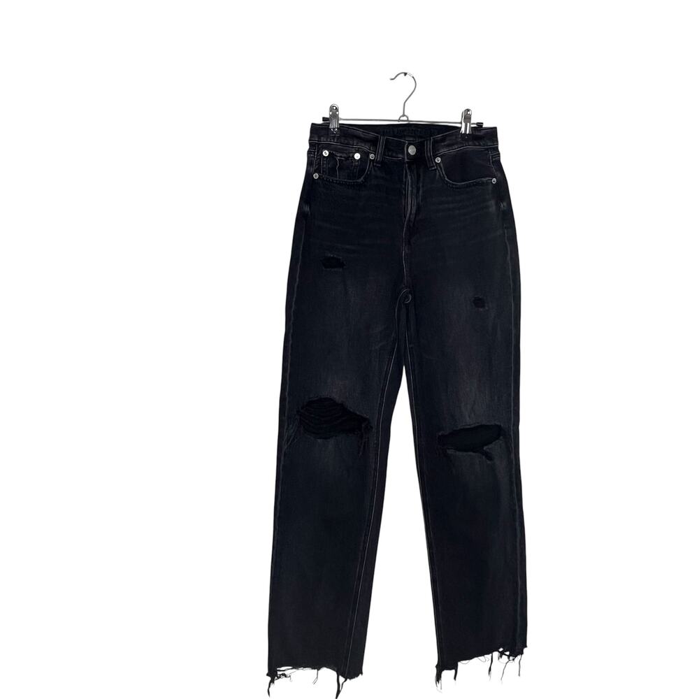 American Eagle  Black Super Hight Rise Baggy Straight Jean Size 2 Regular